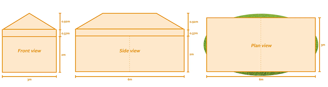 3m x 6m Marquee size capacity and plan view