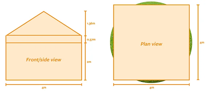 4m x 4m Marquee size capacity and plan view