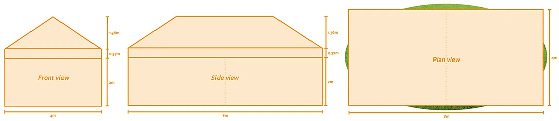 4m x 8m Marquee size capacity and plan view