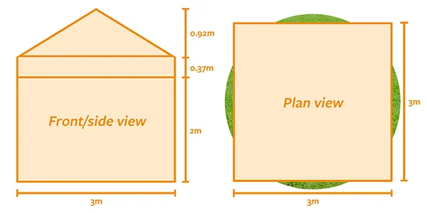 3m x 3m Marquee size capacity and plan view